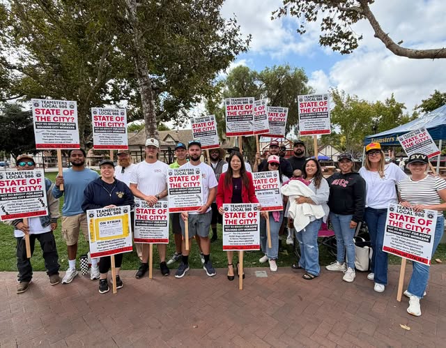 Fiona Ma with Teamsters Local 986 city workers in Solvang