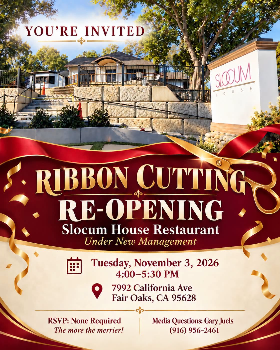 Historic Slocum House in Fair Oaks, California, ahead of its announced November 3 reopening