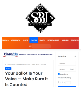 South Bay Black Journal graphic for Fiona Ma article Your Ballot Is Your Voice - Make Sure It Is Counted